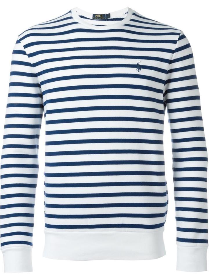 Polo Ralph Lauren Striped Sweatshirt, Men's, Size: Large, White, Cotton
