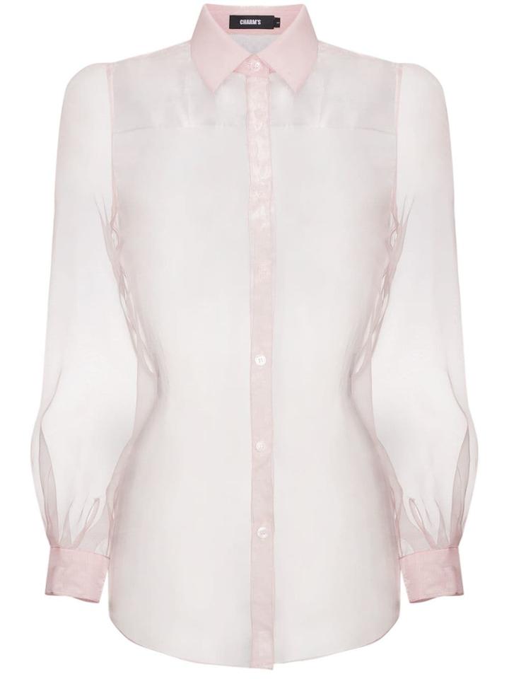 Charm's Pink Organza Sheer Long Sleeve Shirt