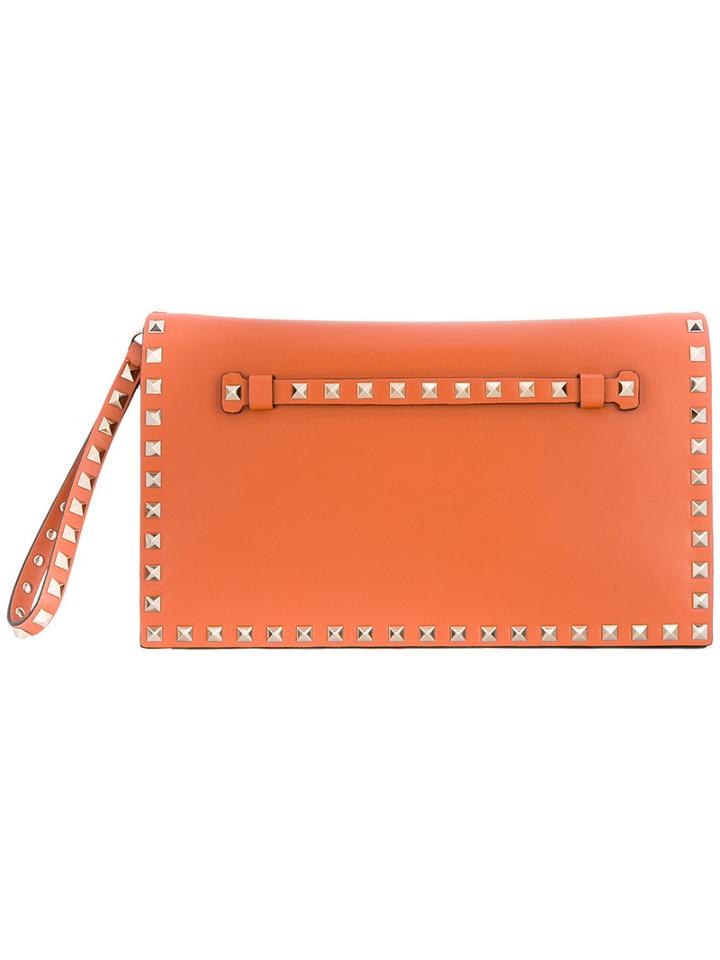 Valentino - Valentino Garavani Rockstud Clutch - Women - Calf Leather - One Size, Yellow/orange, Calf Leather