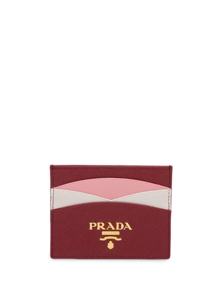 Prada Colour Block Saffiano Card Holder - Red
