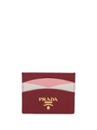 Prada Colour Block Saffiano Card Holder - Red