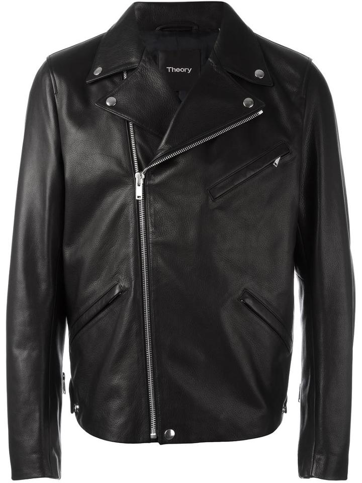Theory Classic Biker Jacket, Men's, Size: Large, Black, Leather/acetate
