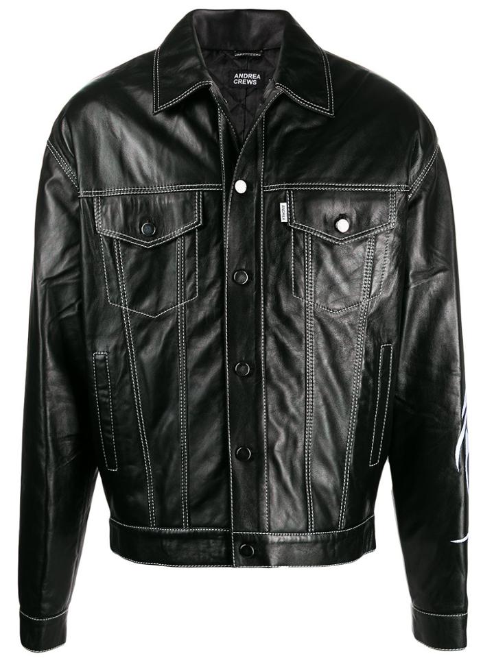 Andrea Crews Contrast Stitch Button-down Jacket - Black