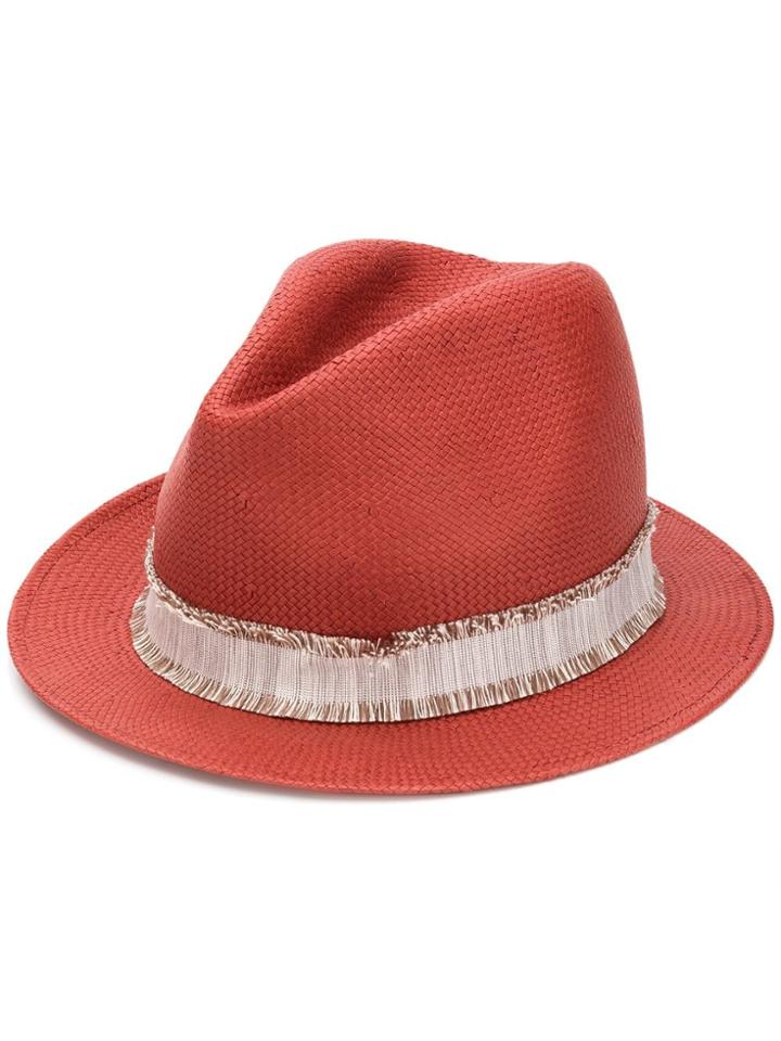 Fabiana Filippi Frayed Strap Woven Hat - Red