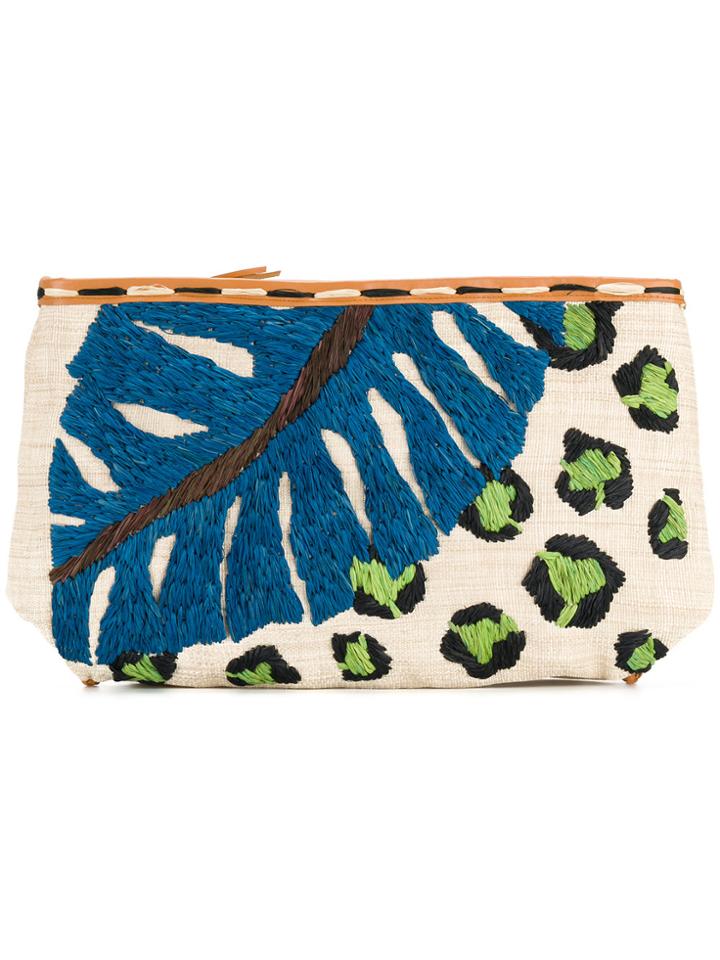 Aranaz Leaf Print Clutch - Nude & Neutrals
