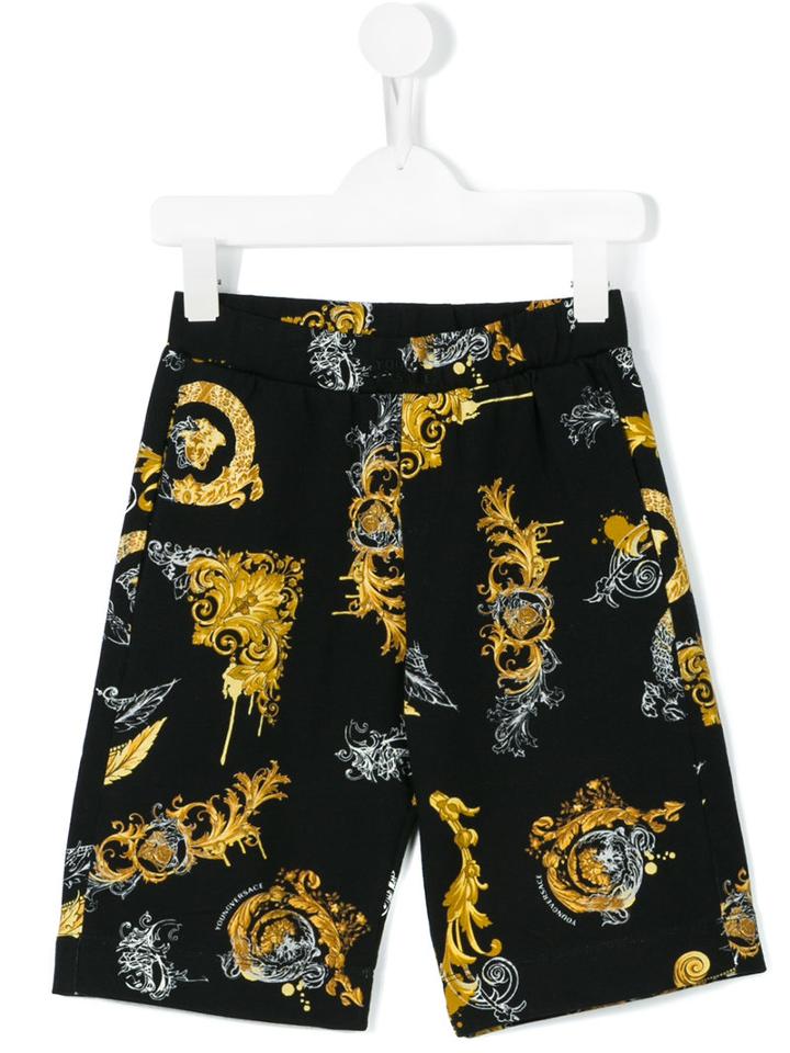 Young Versace - Baroque Print Track Shorts - Kids - Cotton/spandex/elastane - 4 Yrs, Toddler Boy's, Black