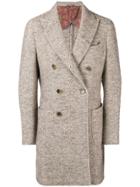 Etro Herringbone Double Breasted Coat - Brown