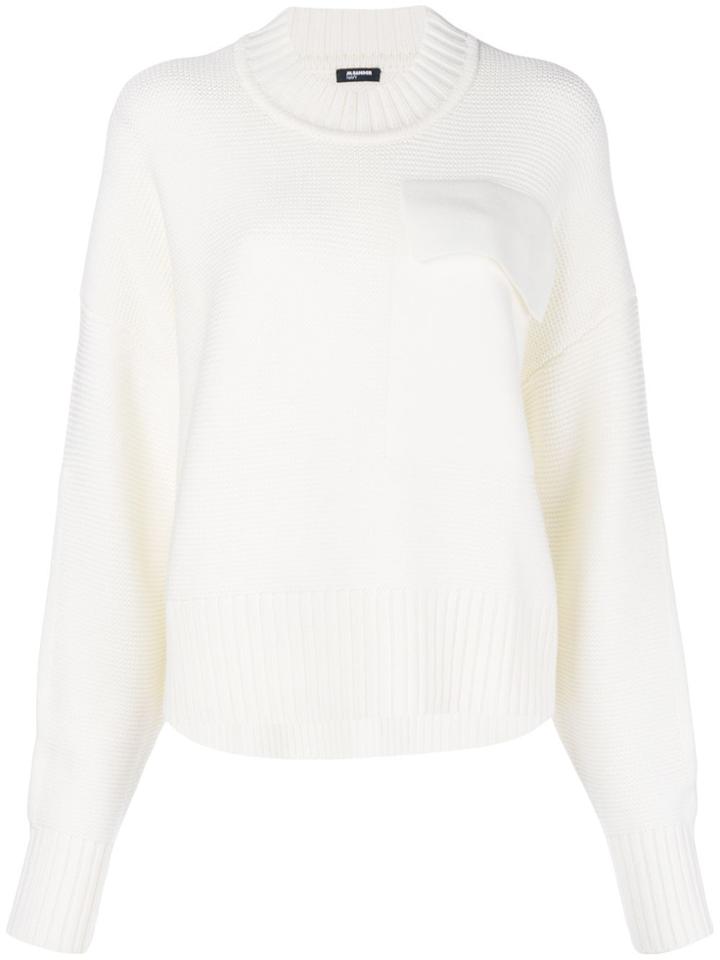 Jil Sander Navy Appliqué Ribbed Sweater - White