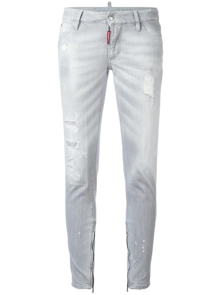 Dsquared2 Distressed Skinny Jeans, Women's, Size: 36, Grey, Cotton/elastodiene