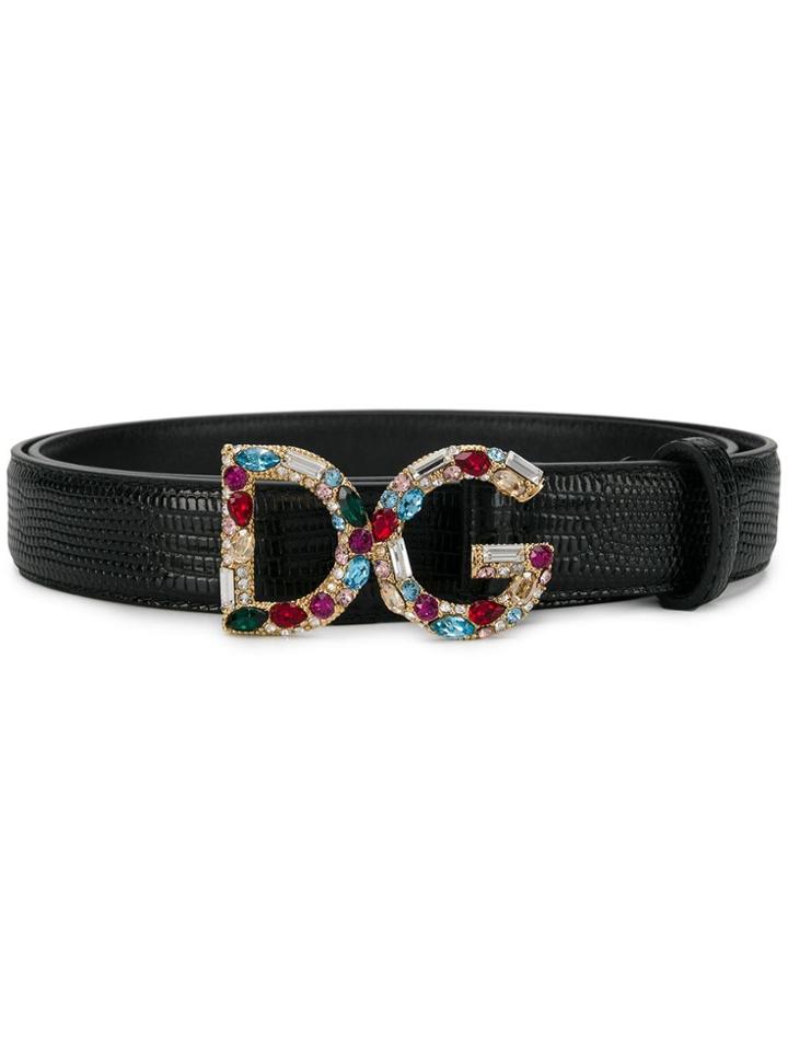 Dolce & Gabbana Bejeweled Dg Buckle Belt - Black