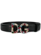 Dolce & Gabbana Bejeweled Dg Buckle Belt - Black