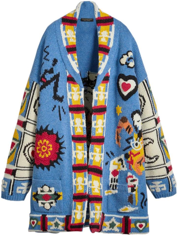 Burberry Wool Graphic Intarsia Cardigan - Blue