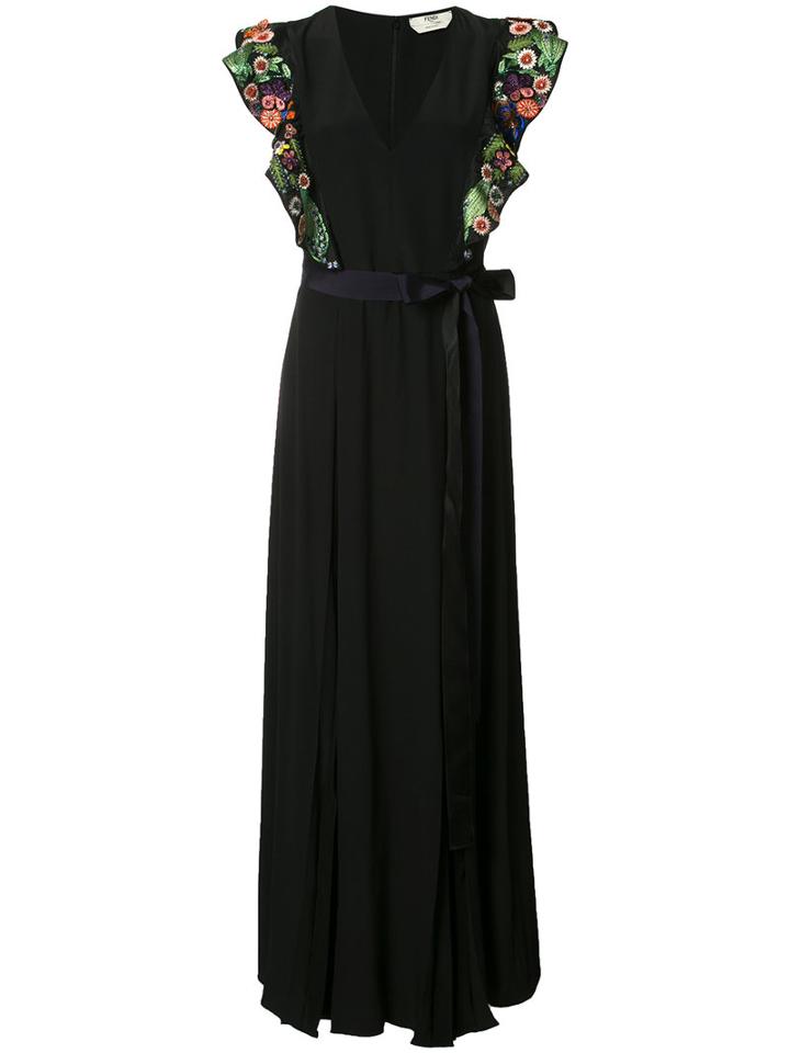 Fendi Embellished V-neck Dress, Women's, Size: 40, Black, Silk/glass/viscose/polyester