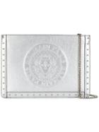 Balmain Debossed Logo Clutch Bag - Silver