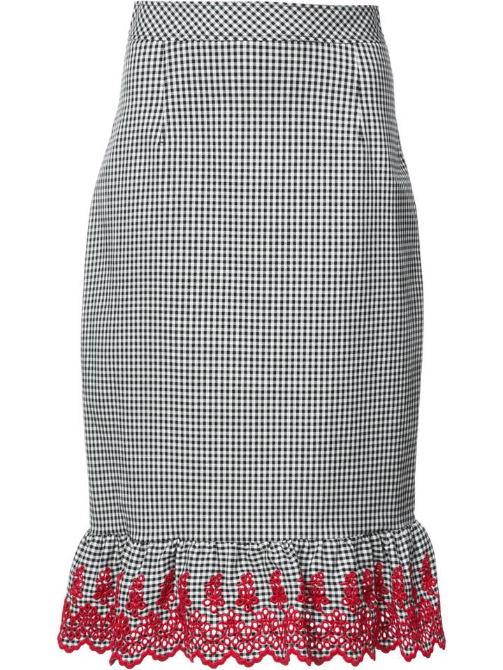 Altuzarra - Gingham Embroidered Pencil Skirt - Women - Cotton/spandex/elastane - 38, Women's, Black, Cotton/spandex/elastane
