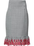 Altuzarra - Gingham Embroidered Pencil Skirt - Women - Cotton/spandex/elastane - 38, Women's, Black, Cotton/spandex/elastane