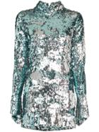 Halpern Silver Sequin Embellished Contrast Mini Dress - Blue