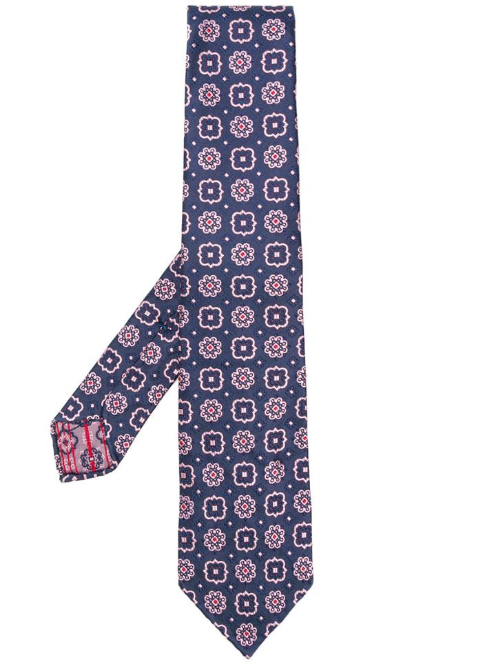 Kiton Geometric Embroidered Tie - Blue