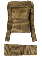 Issey Miyake Vintage Ribbed Skirt & Blouse Set - Brown