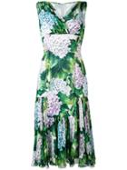 Dolce & Gabbana Hydrangea Print Pleated Dress - Green