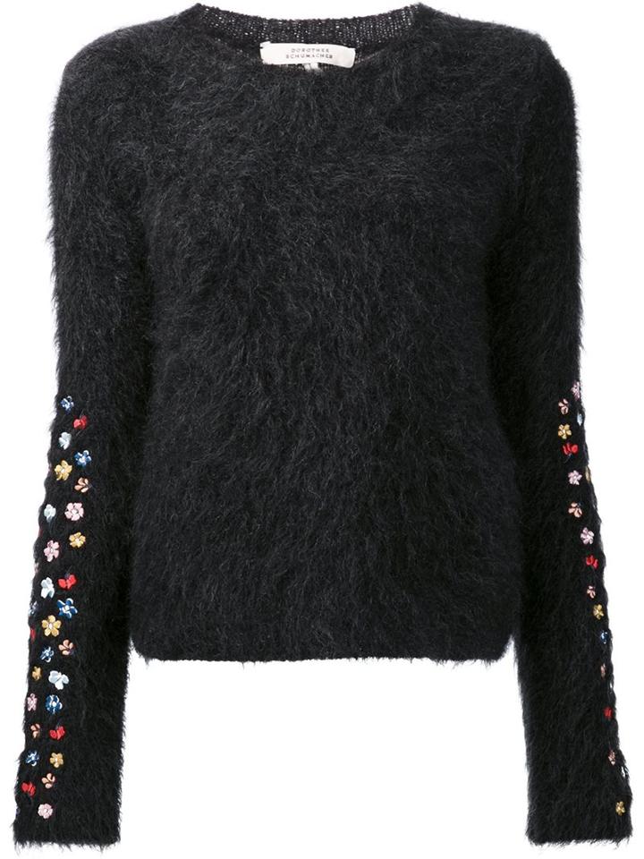 Dorothee Schumacher Embroidered Flower Fluffy Jumper, Women's, Size: 3, Black, Polyamide/spandex/elastane/mohair