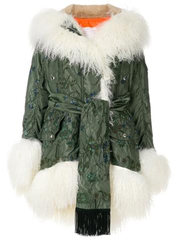Sacai Embroidered Belted Coat - Green