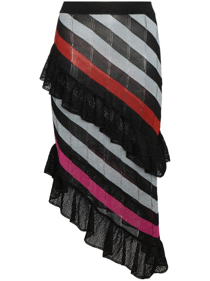 Marco De Vincenzo Striped Asymmetric Skirt With Ruffles - Black