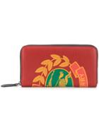Burberry Crest Print Leather Ziparound Wallet - Red