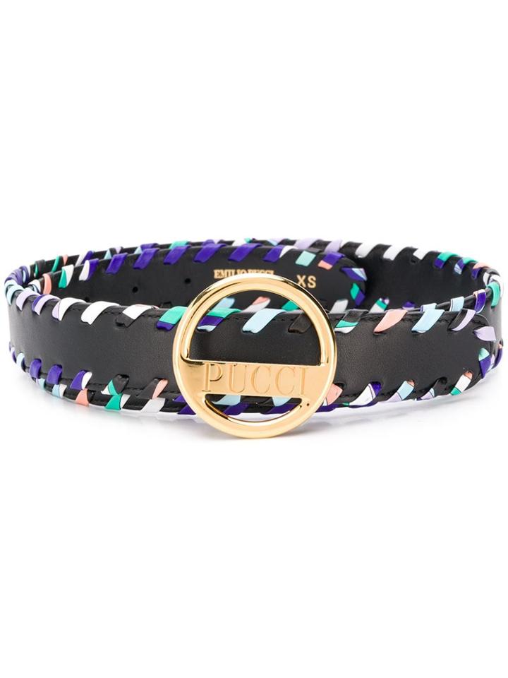 Emilio Pucci Whipstitched Leather Belt - Black