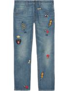 Gucci Tapered Denim Pant With Symbols - Blue