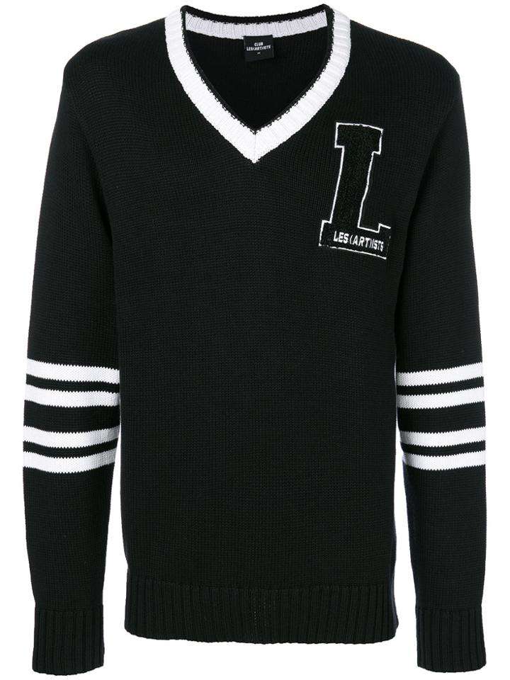 Les (art)ists Striped Sleeve V-neck - Black