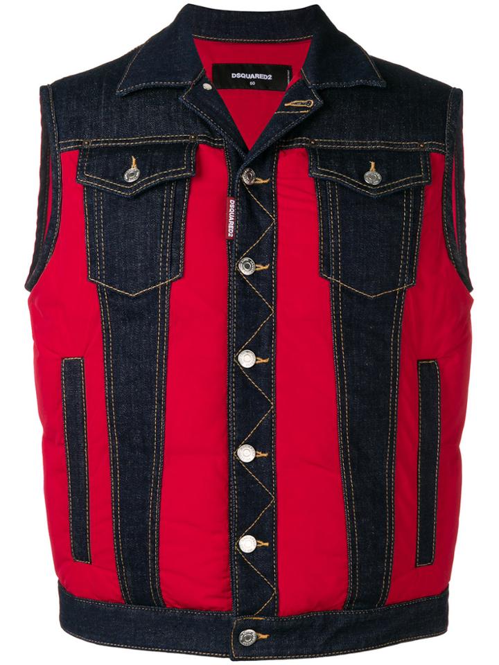 Dsquared2 Red Panel Denim Vest