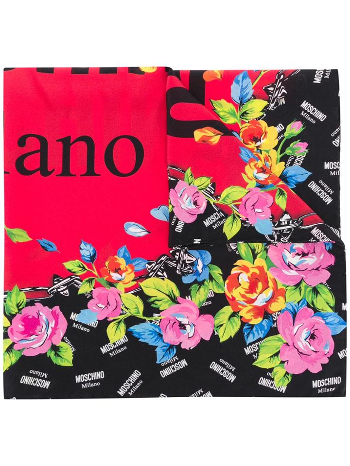 Moschino Graphic Print Logo Scarf - Red