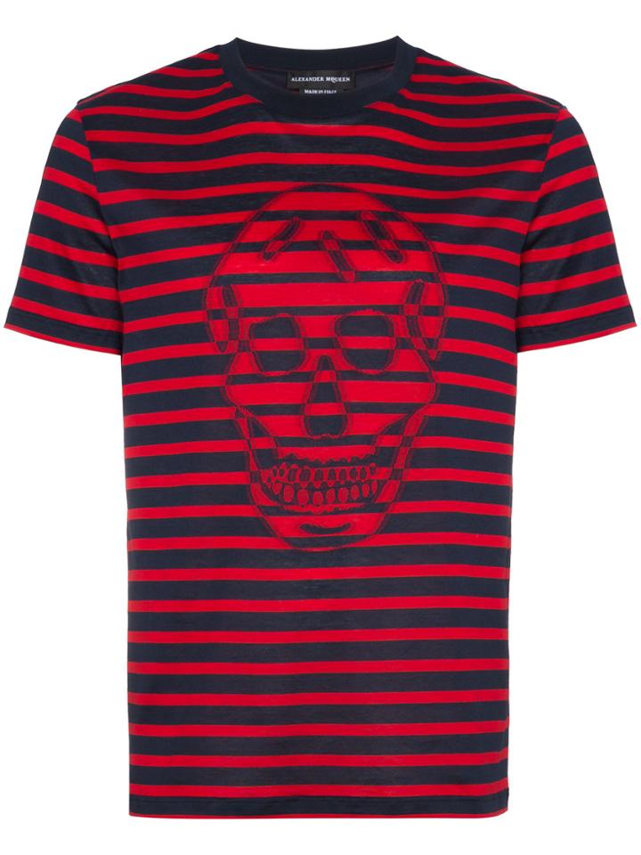 Alexander Mcqueen Stripe T Shirt With Skull - Red
