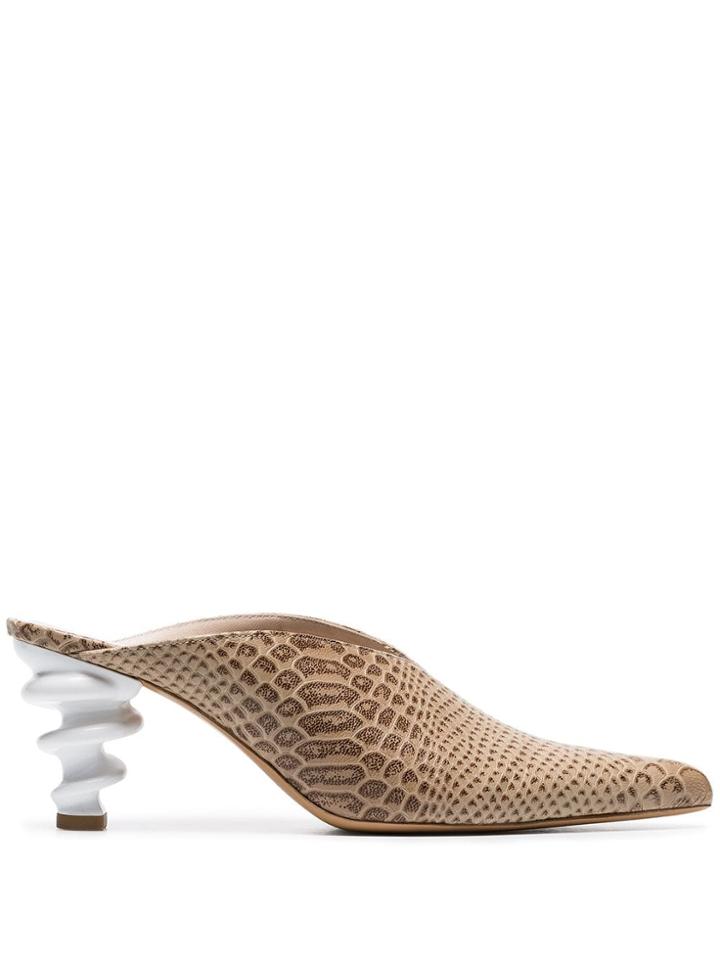 Kalda Beige Cyland 70 Snake-effect Leather Mules - Brown