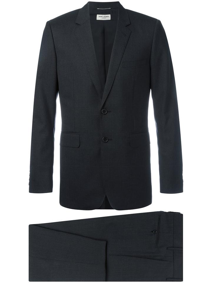 Saint Laurent Check Pattern Two Piece Suit, Men's, Size: 52, Black, Wool/viscose/cotton