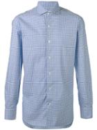 Barba Gingham Shirt, Men's, Size: 40, Blue, Cotton