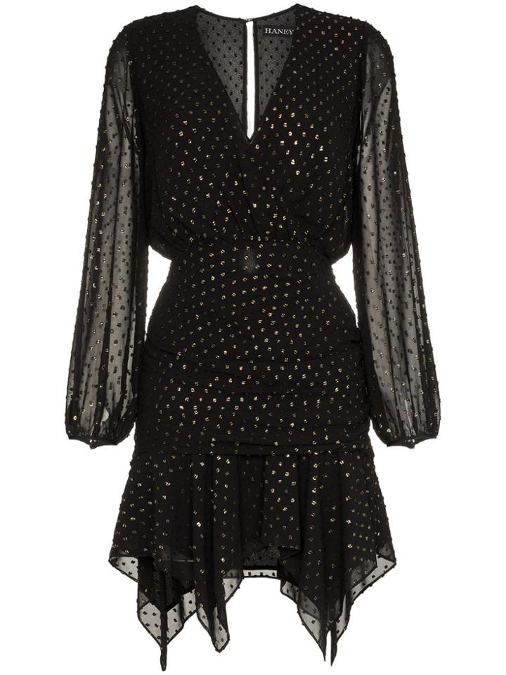 Haney Tavi V Neck Handkerchief Hem Dress - Black