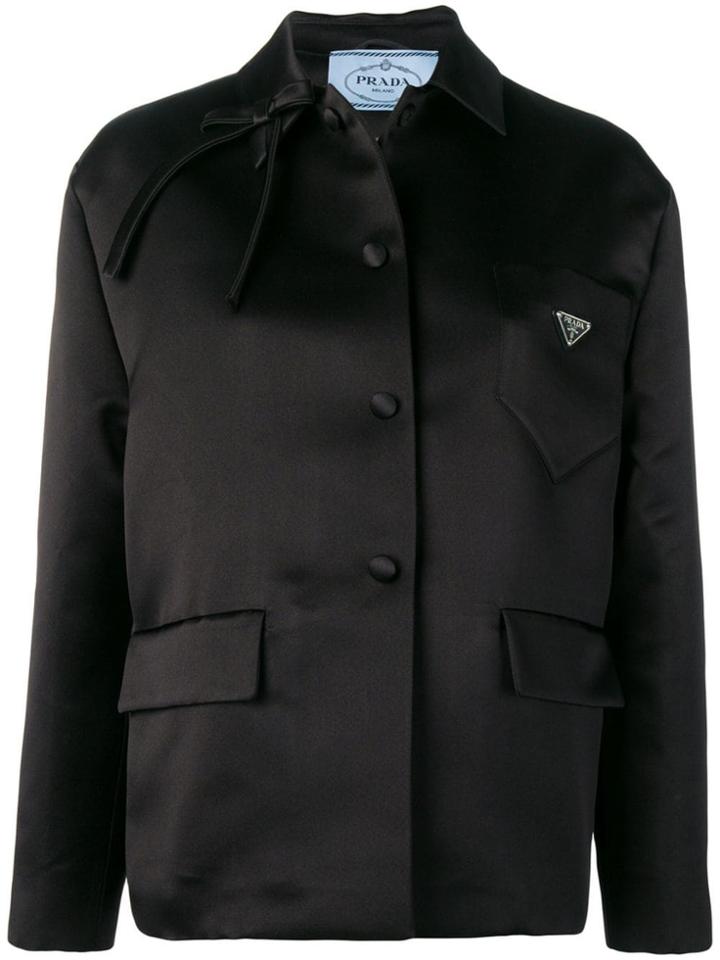 Prada Bow Embellished Coach Jacket - Black