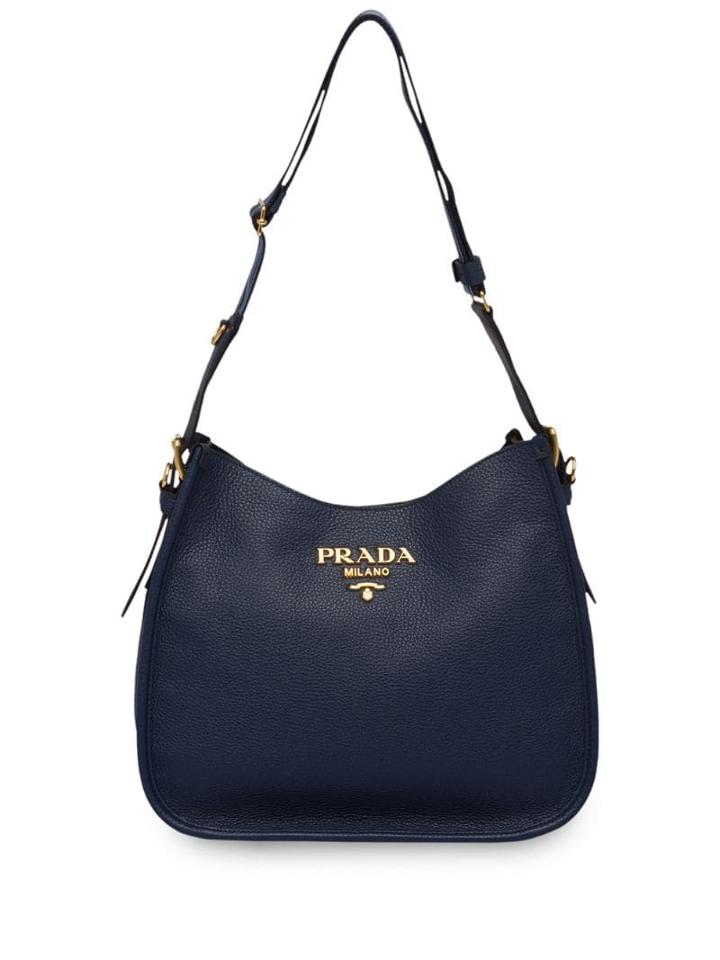 Prada Logo Plaque Medium Shoulder Bag - Blue