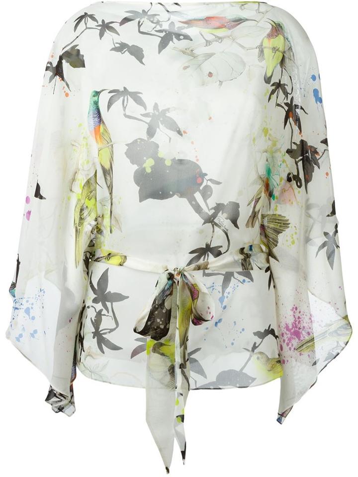 Roberto Cavalli Draped Sleeve Printed Blouse