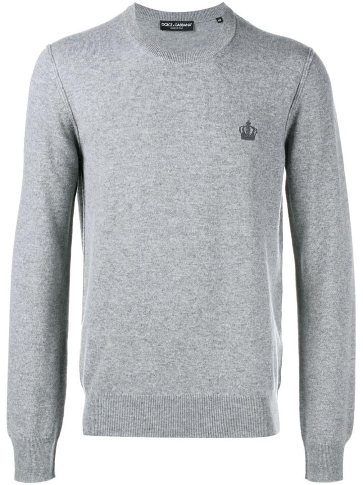 Dolce & Gabbana Embroidered Crown Jumper, Men's, Size: 46, Grey, Cashmere
