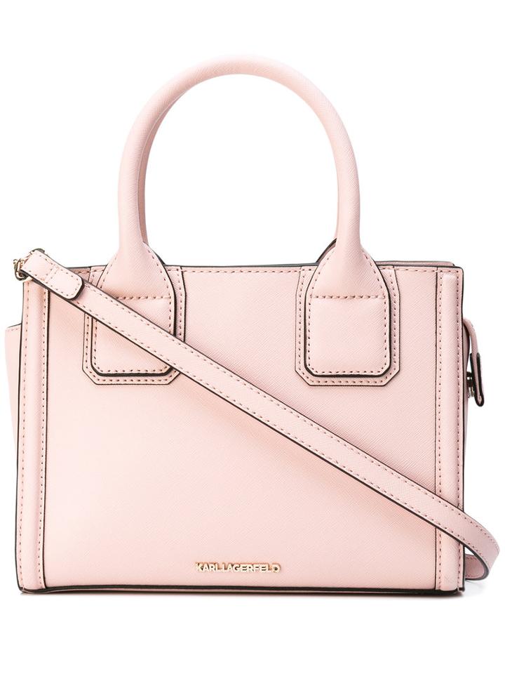 Karl Lagerfeld - Logo Plaque Bowling Bag - Women - Leather - One Size, Pink/purple, Leather
