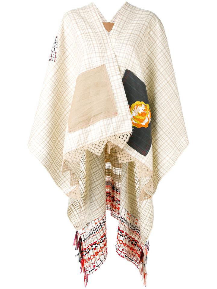 Ermanno Gallamini - Appliquée Plaid Poncho - Women - Silk - One Size, Nude/neutrals, Silk