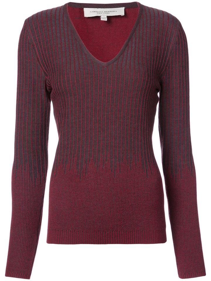 Carolina Herrera - V-neck Jumper - Women - Virgin Wool - L, Red, Virgin Wool