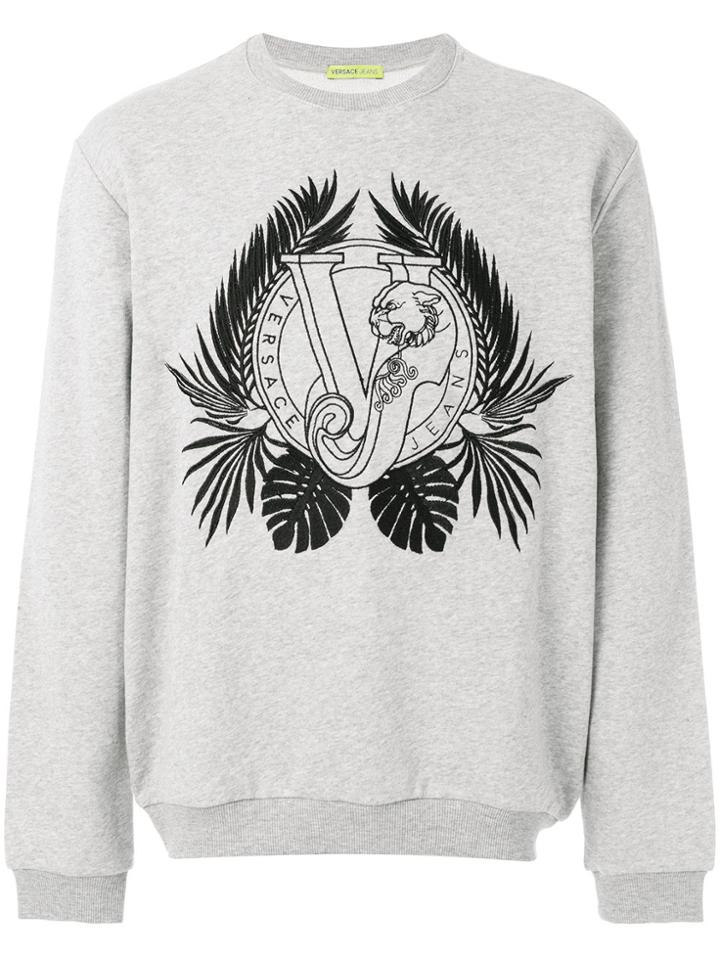 Versace Jeans Designer Logo Printed Sweatshirt - Grey