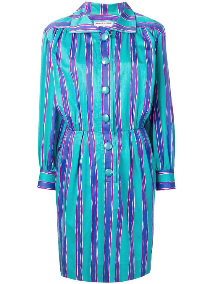 Yves Saint Laurent Pre-owned 1980's Striped Shirt Dress - Blue