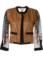 Aviù Contrast Trim Embellished Mesh Sleeve Cropped Jacket