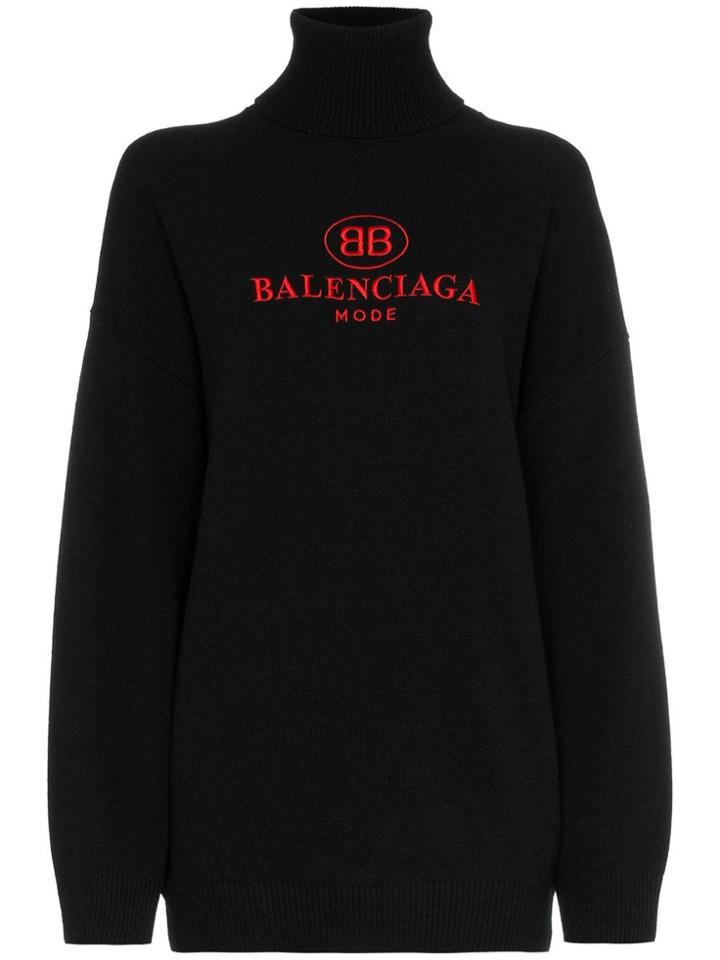 Balenciaga Logo Roll Neck Jumper - Black