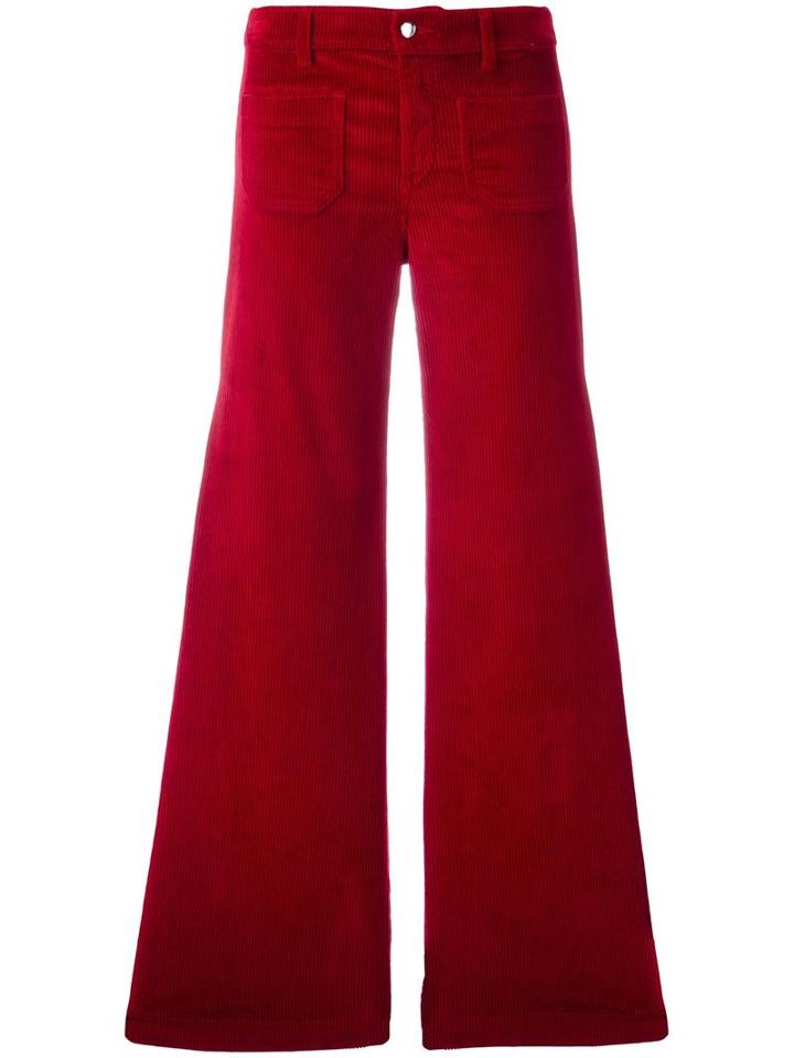 The Seafarer Corduroy Flared Trousers, Women's, Size: 27, Red, Cotton/spandex/elastane
